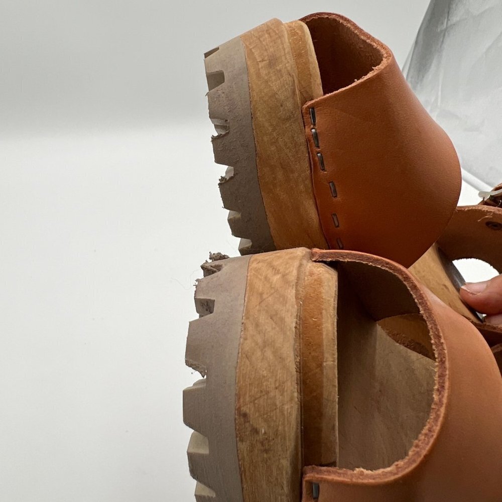Free People Mia 1976 Swedish Leather Wooden Platform Clogs Luggage Size 36 5.5 - Picture 12 of 16